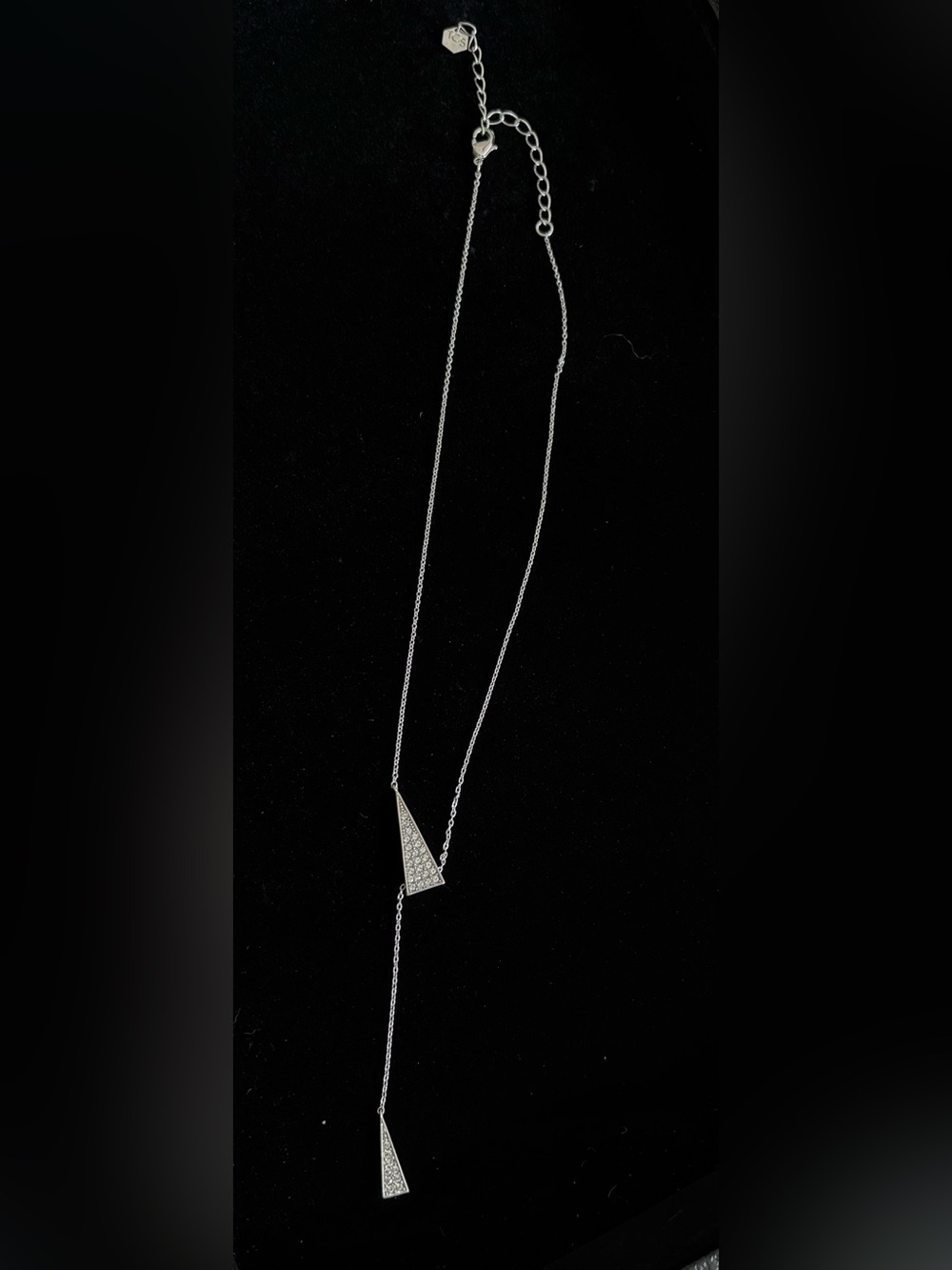 Touchstone Crystal Silver Triangle Drop Lariat Necklace